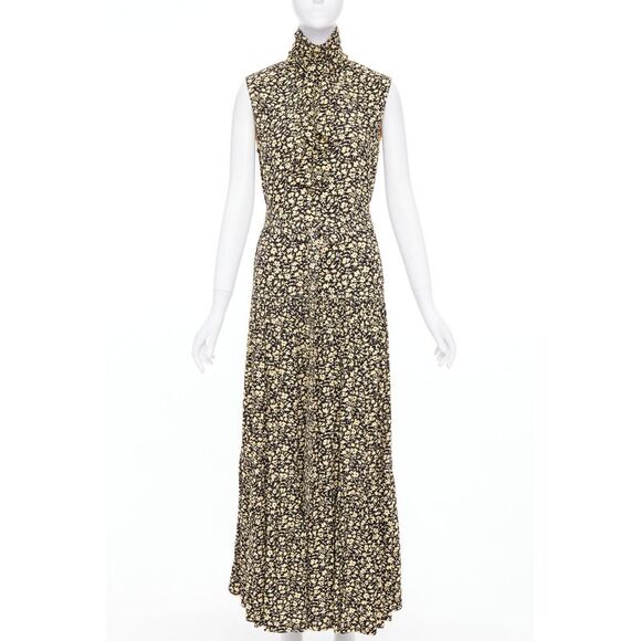 OLD CELINE Phoebe Philo 2016 Runway yellow black floral hi neck dress FR36 S